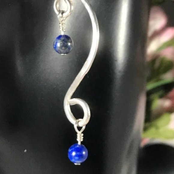 Lapis Lazuli Sterling Silver Dangle Earrings- Lapis Lazuli Earrings Style #1 - Picture 3 of 4